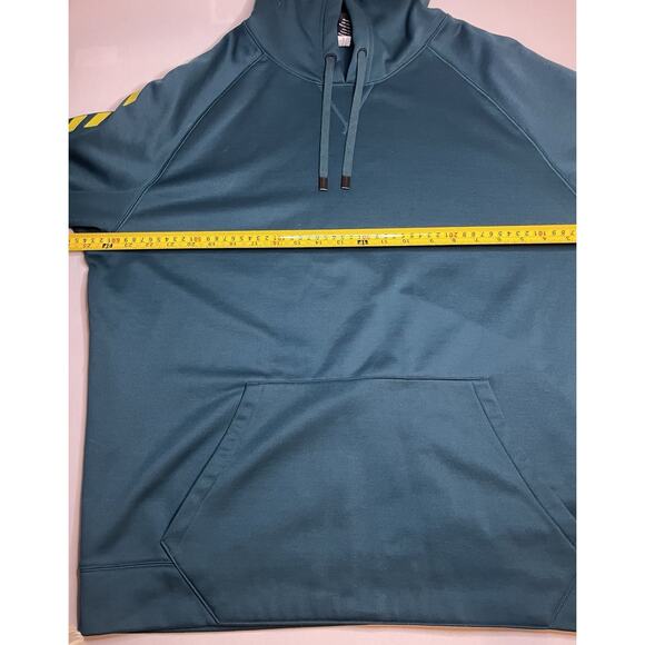 Reebok Men'sPullover Hoodie XL Teal Green Long Sleeve Power 3 Logo In Yellow - Picture 7 of 10